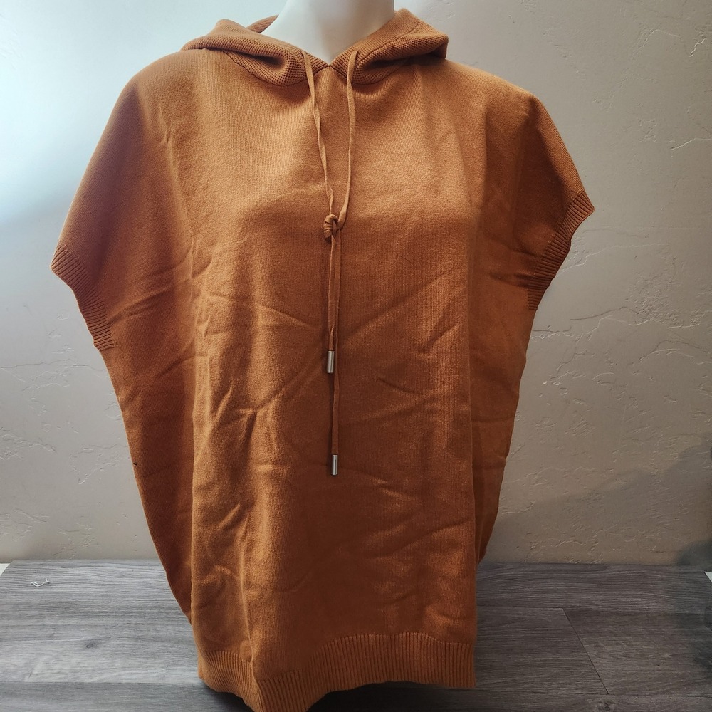 Cozy Co By Cozy Casual Brown Hoodie Poncho Top Size M/ L‎ Knit Sleeveless Boxy